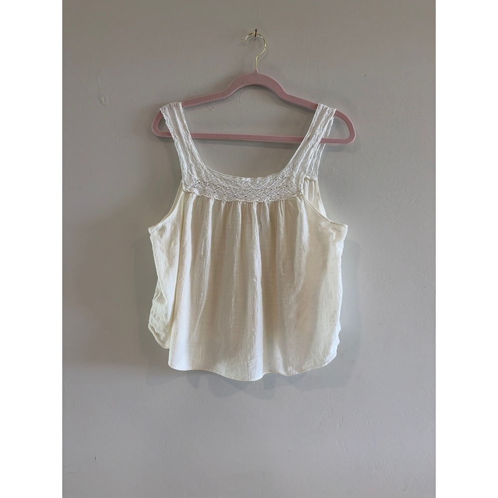 Madewell Crochet Lace Trim Tie Back Tank Top Ivory Cream XL Boho Sleeveless